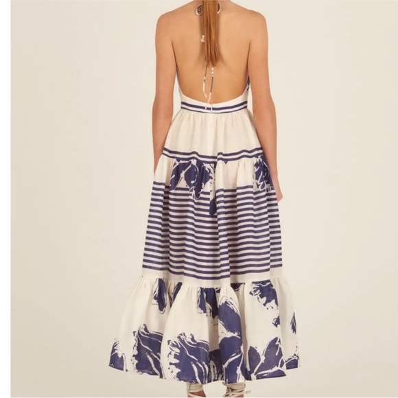 SILVIA TCHERASSI - Valerie Dress Linen Azure Floral Blue & White Stripes Size M - Picture 2 of 2